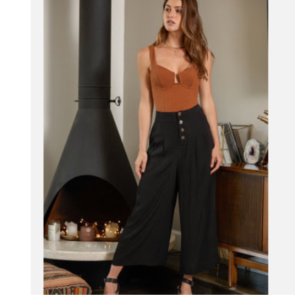 Lulu’s - Stroll on Over Black Button-Front Wide Leg Pants